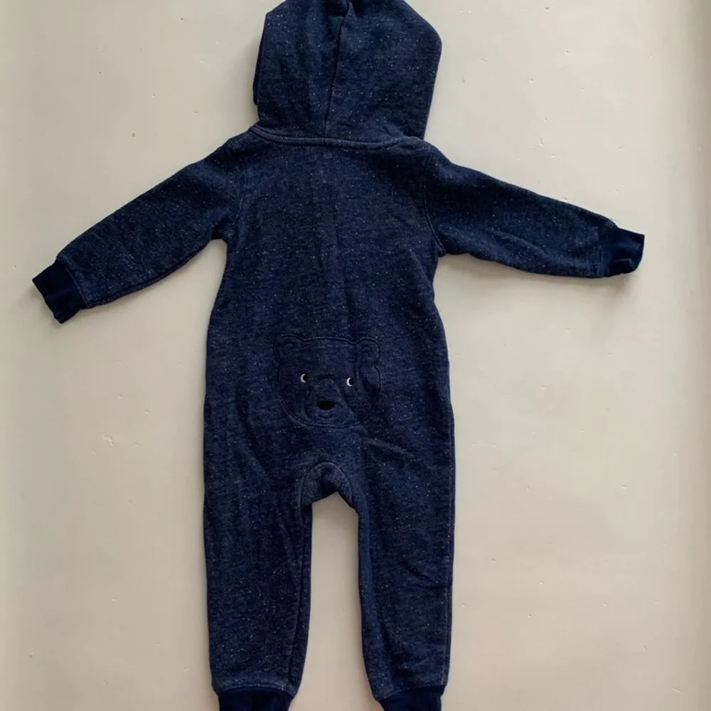 Carter’s Blue Bear Hooded Long-Sleeve Jumpsuit Boys 12 Months